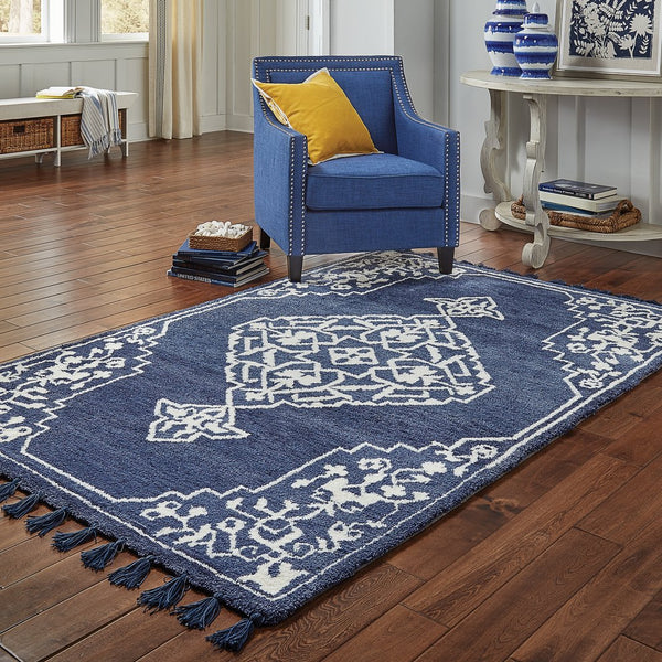 Oriental Weavers Madison Luxurious Hand-tufted Area Rug With Rich Jewel Tones And Trendy Tassels For Home Decor Blue,Ivory Polyester M61410305396st