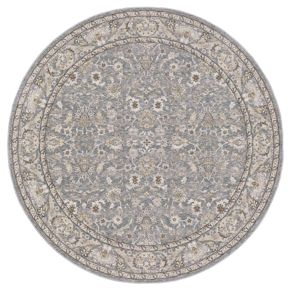Oriental Weavers Maharaja Distressed Blue Ivory Round Rug 7'10" – Vintage Oriental Motif, Soft Power-Loomed Polyester Plush M070E1240RDST