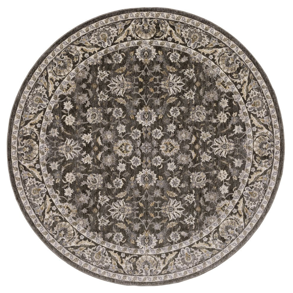 Oriental Weavers Maharaja 070N1 Grey/Ivory Round Area Rug 7'10" - Distressed Powerloomed Polyester, Soft Luxe Texture M070N1240RDST