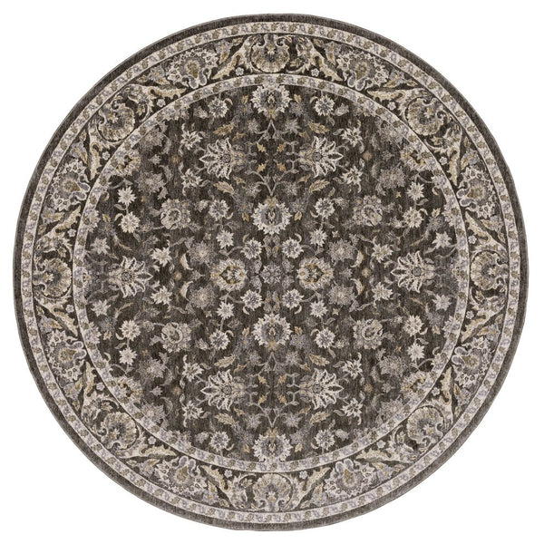 Oriental Weavers Maharaja 070N1 Grey/Ivory Round Area Rug 7'10" - Distressed Powerloomed Polyester, Soft Luxe Texture M070N1240RDST