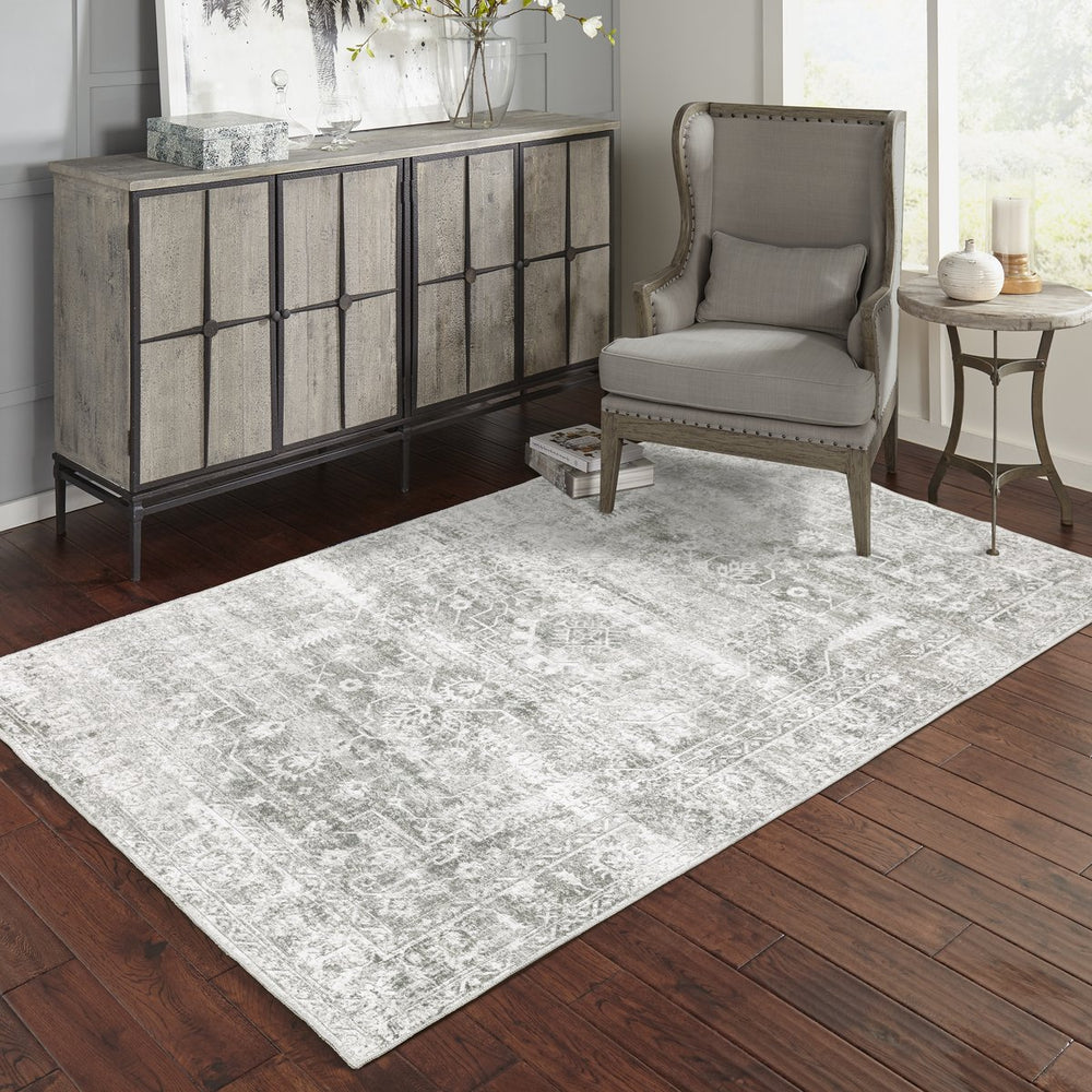 Oriental Weavers Malibu Indoor Area Rug - Machine Washable, Non-slip Backing, Abstract Design For High-traffic Areas Sage Green,Grey Polyester Mmal08107168st