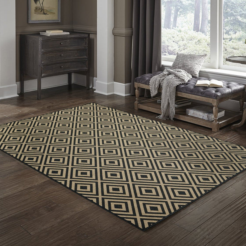 Oriental Weavers Marina Indoor/Outdoor Area Rug - Stylish, Timeless Design In Classic Neutral Palette For Any Space Black,Tan Polypropylene M2335k240330st