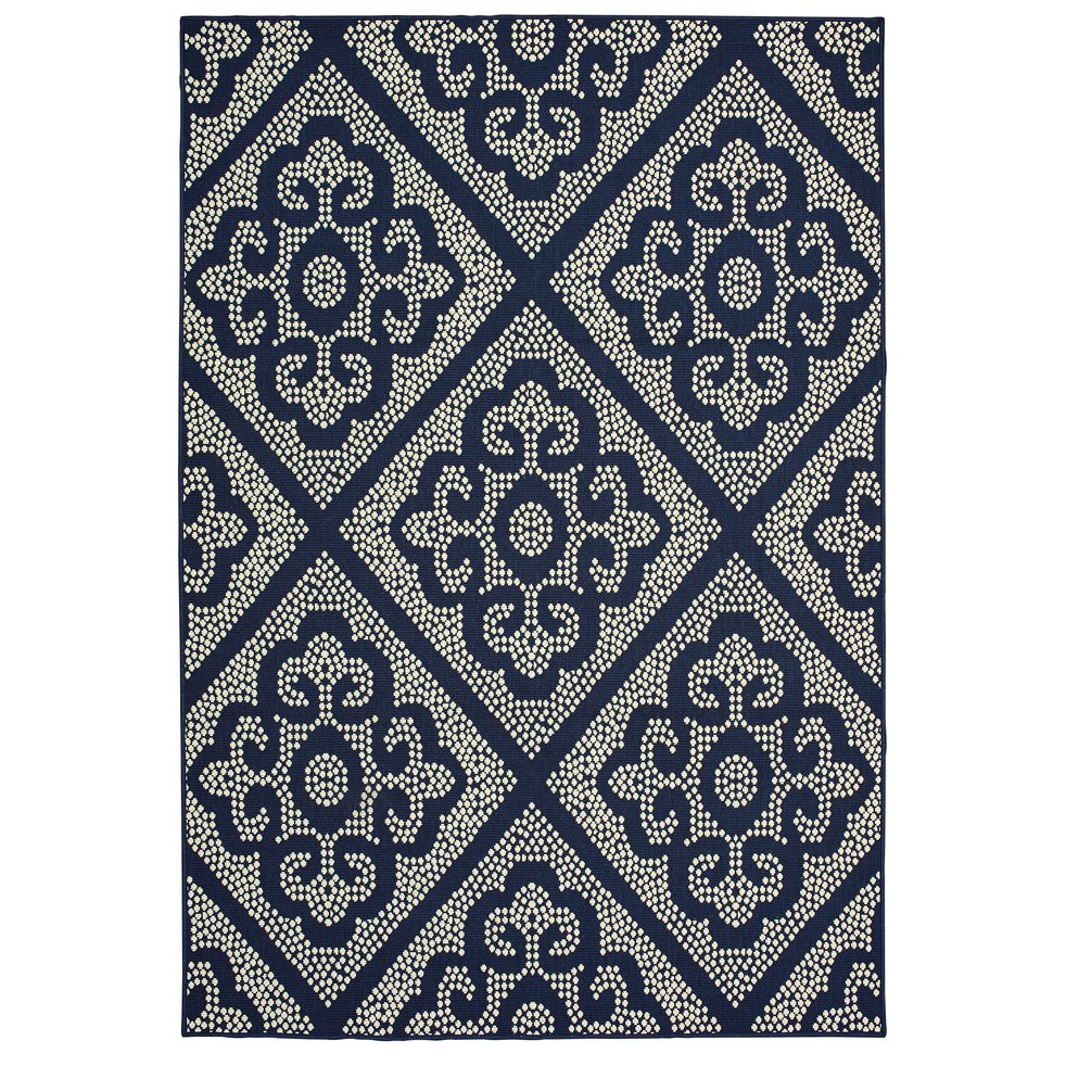 Oriental Weavers Marina Indoor/Outdoor Area Rug – Elegant Polypropylene Design With Timeless Patterns And Colors Navy,Ivory Polypropylene M3804b160230st