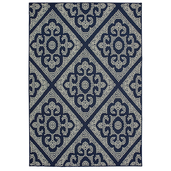 Oriental Weavers Marina Indoor/Outdoor Area Rug – Elegant Polypropylene Design With Timeless Patterns And Colors Navy,Ivory Polypropylene M3804b160230st