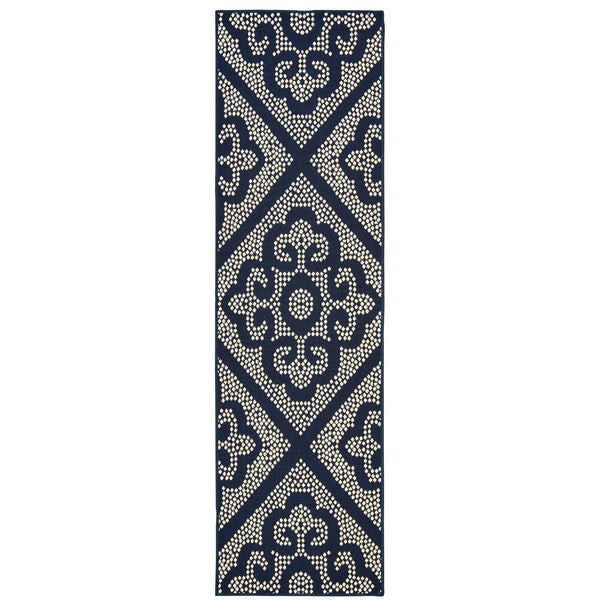 Oriental Weavers Marina Indoor/Outdoor Area Rug – Elegant Polypropylene Design With Timeless Patterns And Colors Navy,Ivory Polypropylene M3804b067230st