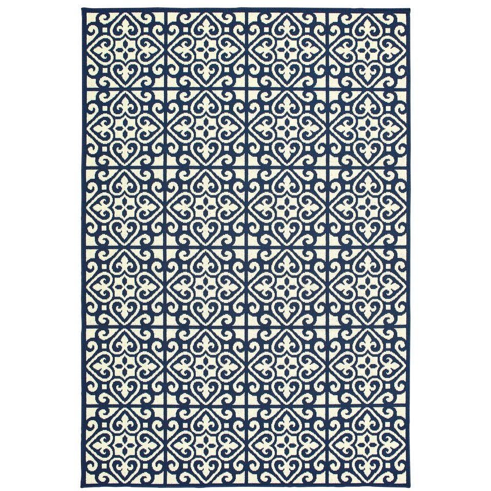 Oriental Weavers Marina Elegant Indoor/Outdoor Area Rug In Classic Neutral Palette - Timeless Geometric Design Ivory,Navy Polypropylene M5927b240330st