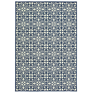 Oriental Weavers Marina Elegant Indoor/Outdoor Area Rug In Classic Neutral Palette - Timeless Geometric Design Ivory,Navy Polypropylene M5927b240330st