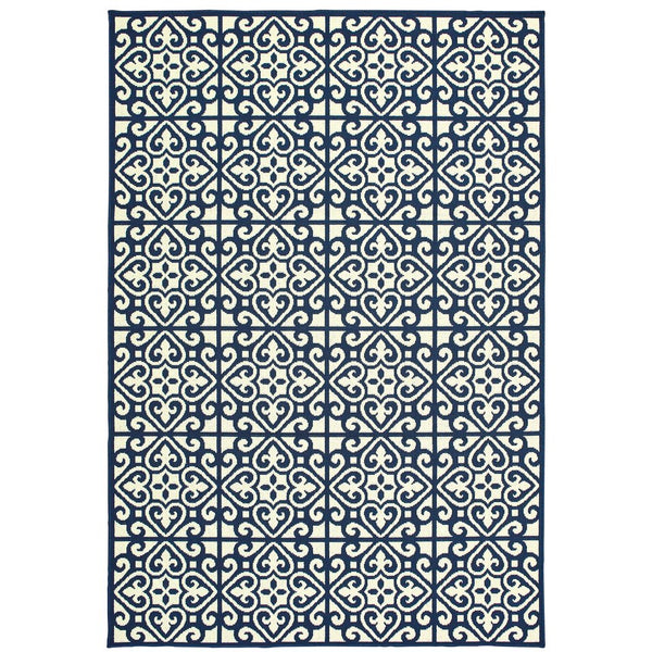 Oriental Weavers Marina Elegant Indoor/Outdoor Area Rug In Classic Neutral Palette - Timeless Geometric Design Ivory,Navy Polypropylene M5927b240330st