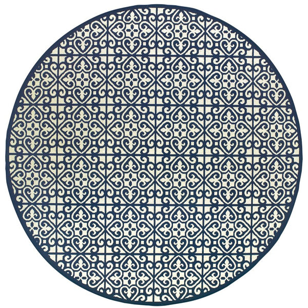 Oriental Weavers Marina Elegant Indoor/Outdoor Area Rug In Classic Neutral Palette - Timeless Geometric Design Ivory,Navy Polypropylene M5927b240rdst