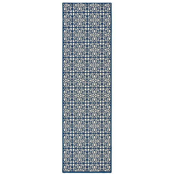 Oriental Weavers Marina Elegant Indoor/Outdoor Area Rug In Classic Neutral Palette - Timeless Geometric Design Ivory,Navy Polypropylene M5927b067230st