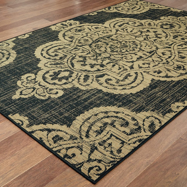 Oriental Weavers Marina Indoor/Outdoor Area Rug - Elegant Geometric Design In Timeless Neutral Palette For Any Space Black,Tan Polypropylene M5929k053114st