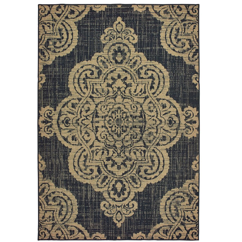 Oriental Weavers Marina Indoor/Outdoor Area Rug - Elegant Geometric Design In Timeless Neutral Palette For Any Space Black,Tan Polypropylene M5929k053114st