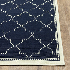 Oriental Weavers Marina Indoor/Outdoor Area Rug - Elegant High-contrast Design, Durable Polypropylene For Timeless Style Navy,Ivory Polypropylene M6025p160230st