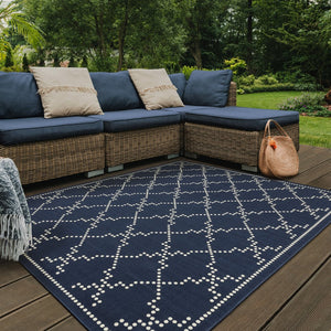 Oriental Weavers Marina Elegant Indoor/Outdoor Area Rug - Timeless Design With Classic Patterns And Neutral Palette Navy,Ivory Polypropylene M7765b240330st
