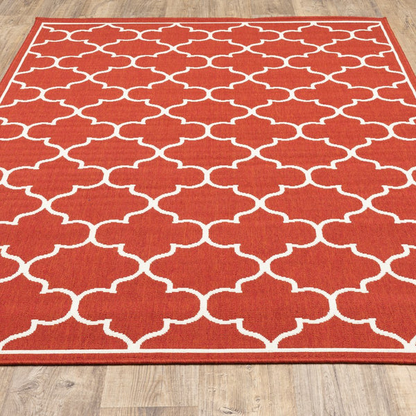 Oriental Weavers Meridian Vibrant Indoor/Outdoor Area Rug With Geometric Patterns - Elevate Your Space Today! Red,Ivory Polypropylene M1295r240330st