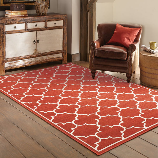 Oriental Weavers Meridian Vibrant Indoor/Outdoor Area Rug With Geometric Patterns - Elevate Your Space Today! Red,Ivory Polypropylene M1295r240330st