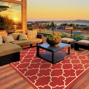 Oriental Weavers Meridian Vibrant Indoor/Outdoor Area Rug With Geometric Patterns - Elevate Your Space Today! Red,Ivory Polypropylene M1295r240330st