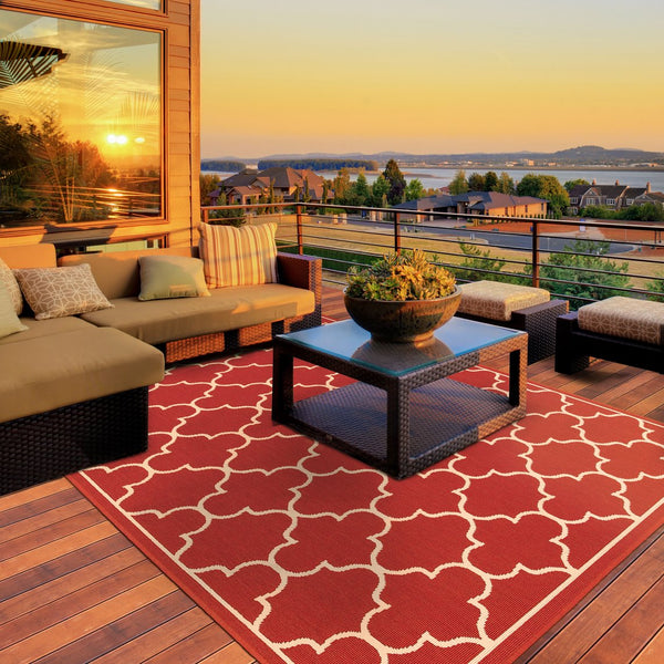Oriental Weavers Meridian Vibrant Indoor/Outdoor Area Rug With Geometric Patterns - Elevate Your Space Today! Red,Ivory Polypropylene M1295r240330st