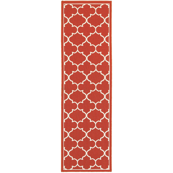 Oriental Weavers Meridian Vibrant Indoor/Outdoor Area Rug With Geometric Patterns - Elevate Your Space Today! Red,Ivory Polypropylene M1295r068230st