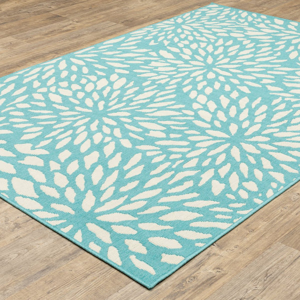 Oriental Weavers Meridian Indoor/Outdoor Area Rug – Vibrant Geometric Pattern For Stunning Home Décor Enhancements Blue,Ivory Polypropylene M1506l110170st