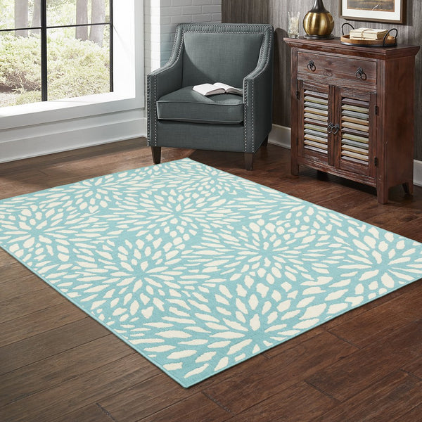 Oriental Weavers Meridian Indoor/Outdoor Area Rug – Vibrant Geometric Pattern For Stunning Home Décor Enhancements Blue,Ivory Polypropylene M1506l110170st