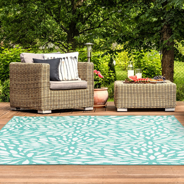 Oriental Weavers Meridian Indoor/Outdoor Area Rug – Vibrant Geometric Pattern For Stunning Home Décor Enhancements Blue,Ivory Polypropylene M1506l110170st