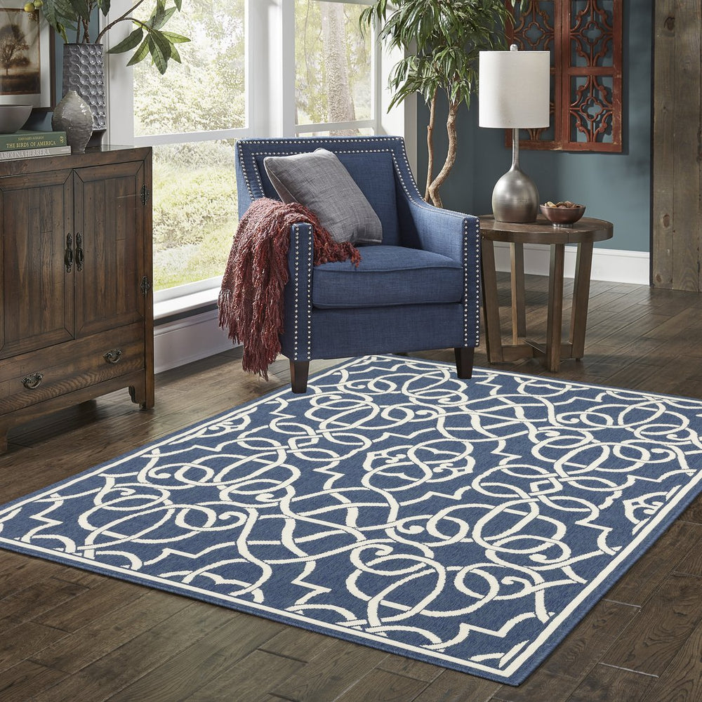 Oriental Weavers Meridian Indoor/Outdoor Area Rug - Vibrant Geometric Patterns In Tricolor Yarn For Stylish Spaces Navy,Ivory Polypropylene M2205b110170st