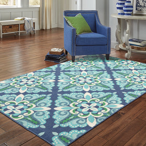 Oriental Weavers Meridian Indoor/Outdoor Area Rug With Vibrant Hues And Geometric Patterns For Stylish Spaces Blue,Green Polypropylene M2206b160230st