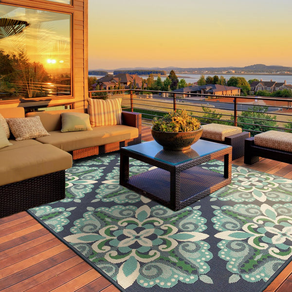 Oriental Weavers Meridian Indoor/Outdoor Area Rug With Vibrant Hues And Geometric Patterns For Stylish Spaces Blue,Green Polypropylene M2206b160230st