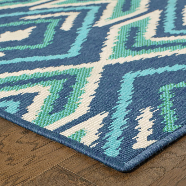 Oriental Weavers Meridian Indoor/Outdoor Area Rug - Vibrant Geometric Patterns For Stylish Home Or Patio Decor Navy,Green Polypropylene M2209b240330st