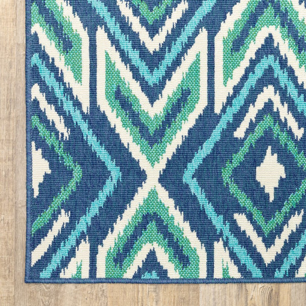 Oriental Weavers Meridian Indoor/Outdoor Area Rug - Vibrant Geometric Patterns For Stylish Home Or Patio Decor Navy,Green Polypropylene M2209b240330st