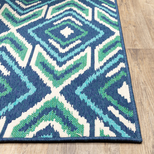 Oriental Weavers Meridian Indoor/Outdoor Area Rug - Vibrant Geometric Patterns For Stylish Home Or Patio Decor Navy,Green Polypropylene M2209b240330st