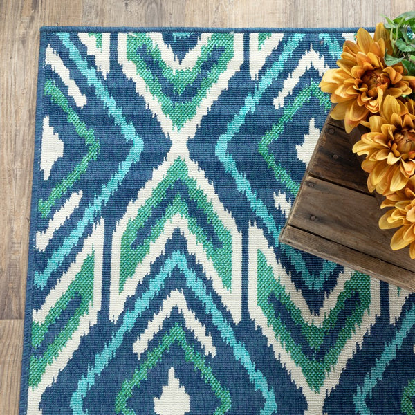 Oriental Weavers Meridian Indoor/Outdoor Area Rug - Vibrant Geometric Patterns For Stylish Home Or Patio Decor Navy,Green Polypropylene M2209b240330st