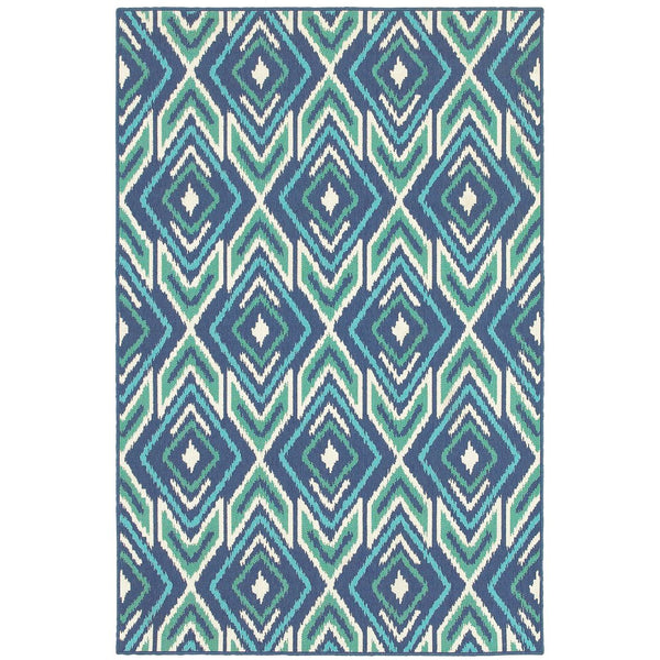 Oriental Weavers Meridian Indoor/Outdoor Area Rug - Vibrant Geometric Patterns For Stylish Home Or Patio Decor Navy,Green Polypropylene M2209b240330st