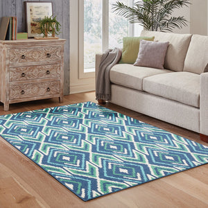 Oriental Weavers Meridian Indoor/Outdoor Area Rug - Vibrant Geometric Patterns For Stylish Home Or Patio Decor Navy,Green Polypropylene M2209b240330st