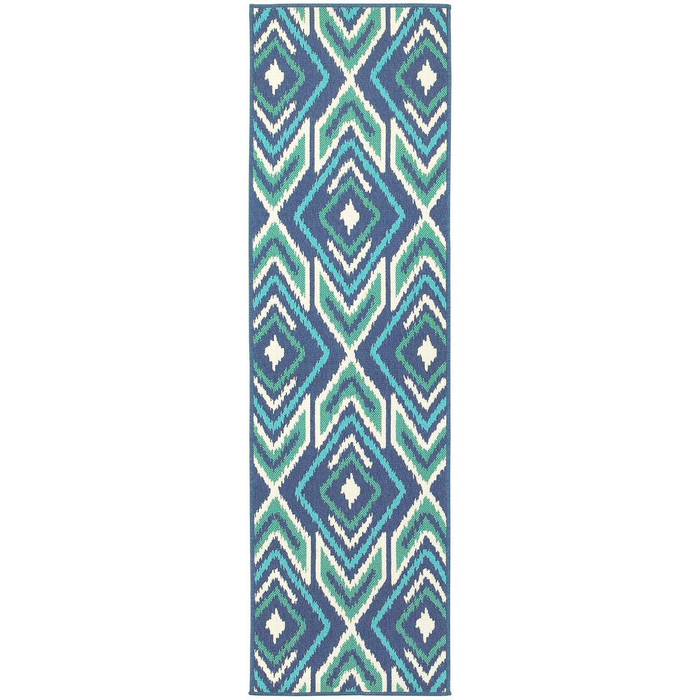 Oriental Weavers Meridian Indoor/Outdoor Area Rug - Vibrant Geometric Patterns For Stylish Home Or Patio Decor Navy,Green Polypropylene M2209b068230st