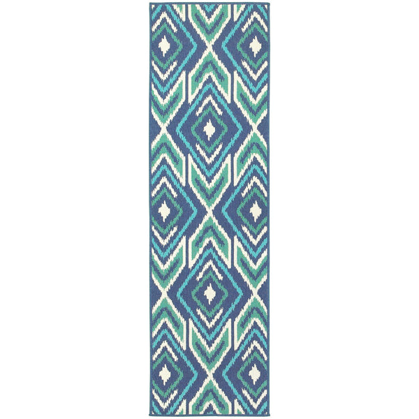 Oriental Weavers Meridian Indoor/Outdoor Area Rug - Vibrant Geometric Patterns For Stylish Home Or Patio Decor Navy,Green Polypropylene M2209b068230st