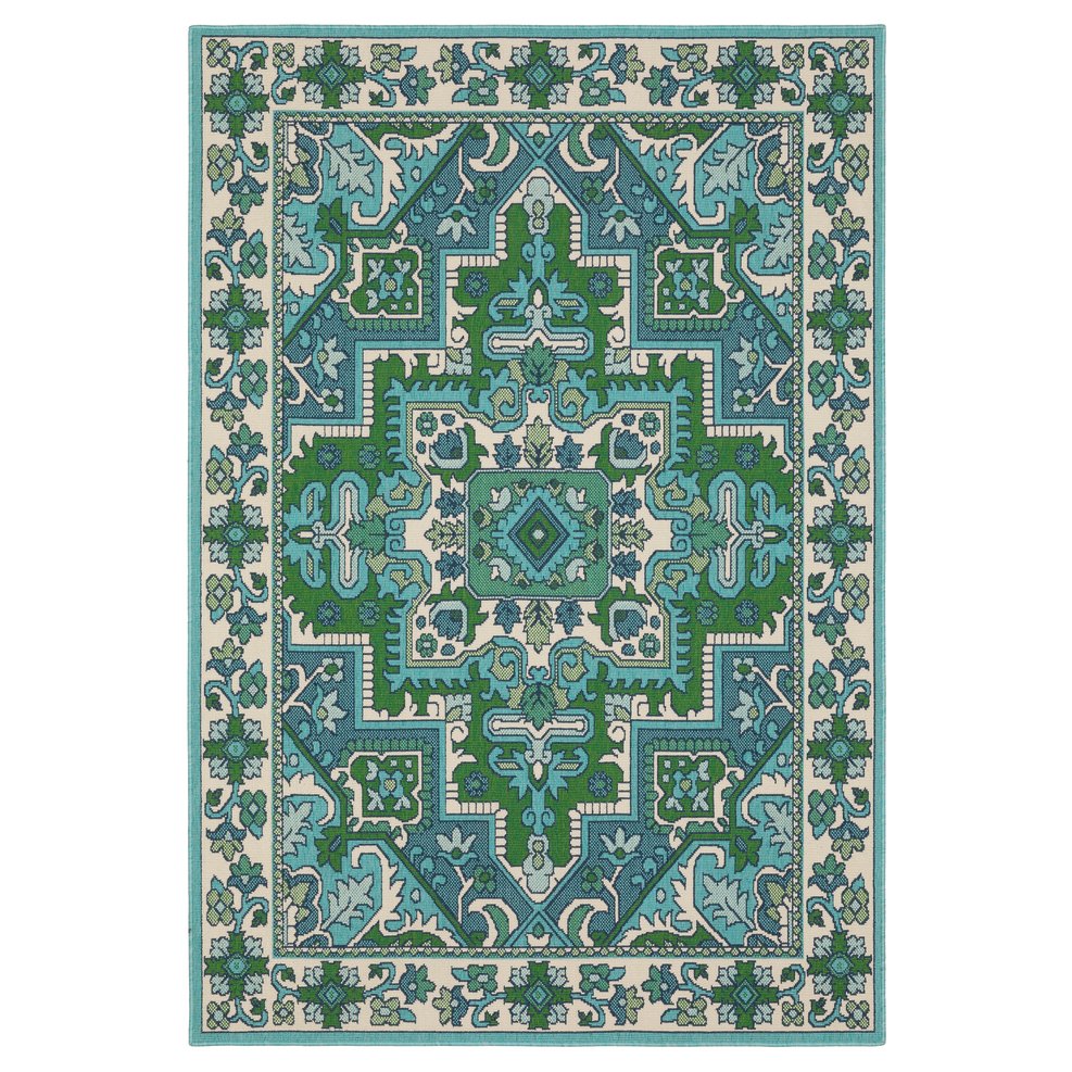 Oriental Weavers Meridian Indoor/Outdoor Area Rug – Vibrant Tricolor Design With Geometric Patterns For Every Space Blue,Green Polypropylene M2808g160230st