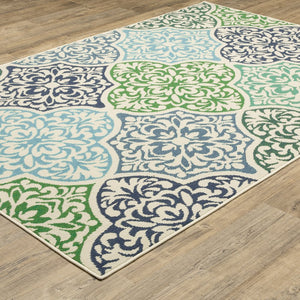 Oriental Weavers Meridian Vibrant Indoor/Outdoor Area Rug Featuring Geometric Patterns And Classic Stripes Design Blue,Green Polypropylene M4266l259396st