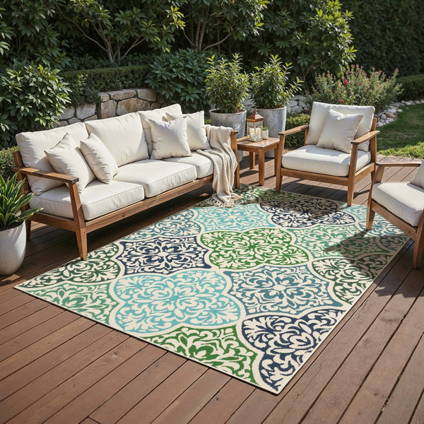 Oriental Weavers Meridian Vibrant Indoor/Outdoor Area Rug Featuring Geometric Patterns And Classic Stripes Design Blue,Green Polypropylene M4266l259396st