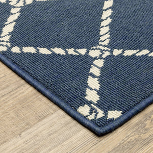 Oriental Weavers Meridian Navy Rope Lattice Runner Rug 2'3"X7'6" – Coastal Indoor/Outdoor Low-Profile, Fade-Resist M4295B068230ST