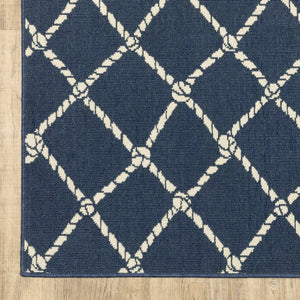 Oriental Weavers Meridian Navy Rope Lattice Runner Rug 2'3"X7'6" – Coastal Indoor/Outdoor Low-Profile, Fade-Resist M4295B068230ST
