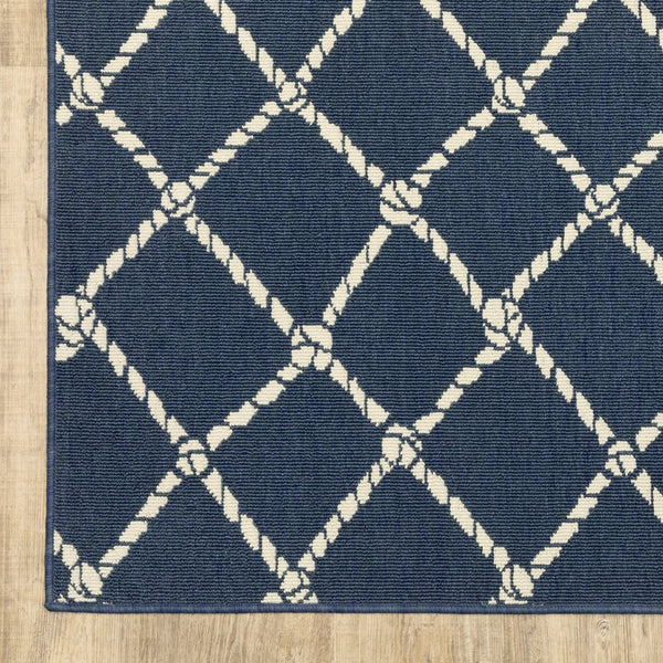 Oriental Weavers Meridian Navy Rope Lattice Runner Rug 2'3"X7'6" – Coastal Indoor/Outdoor Low-Profile, Fade-Resist M4295B068230ST