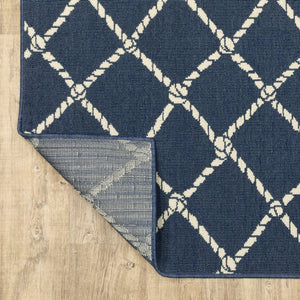 Oriental Weavers Meridian Navy Rope Lattice Runner Rug 2'3"X7'6" – Coastal Indoor/Outdoor Low-Profile, Fade-Resist M4295B068230ST