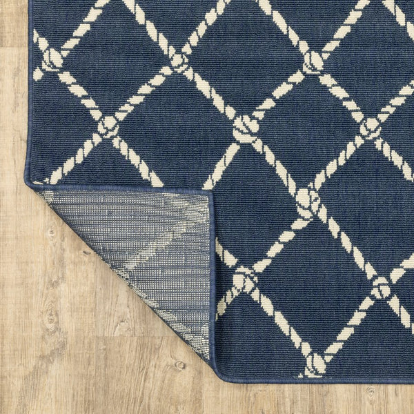 Oriental Weavers Meridian Navy Rope Lattice Runner Rug 2'3"X7'6" – Coastal Indoor/Outdoor Low-Profile, Fade-Resist M4295B068230ST