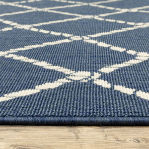 Oriental Weavers Meridian Navy Rope Lattice Runner Rug 2'3"X7'6" – Coastal Indoor/Outdoor Low-Profile, Fade-Resist M4295B068230ST