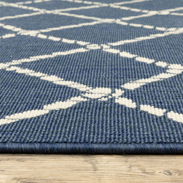 Oriental Weavers Meridian Navy Rope Lattice Runner Rug 2'3"X7'6" – Coastal Indoor/Outdoor Low-Profile, Fade-Resist M4295B068230ST