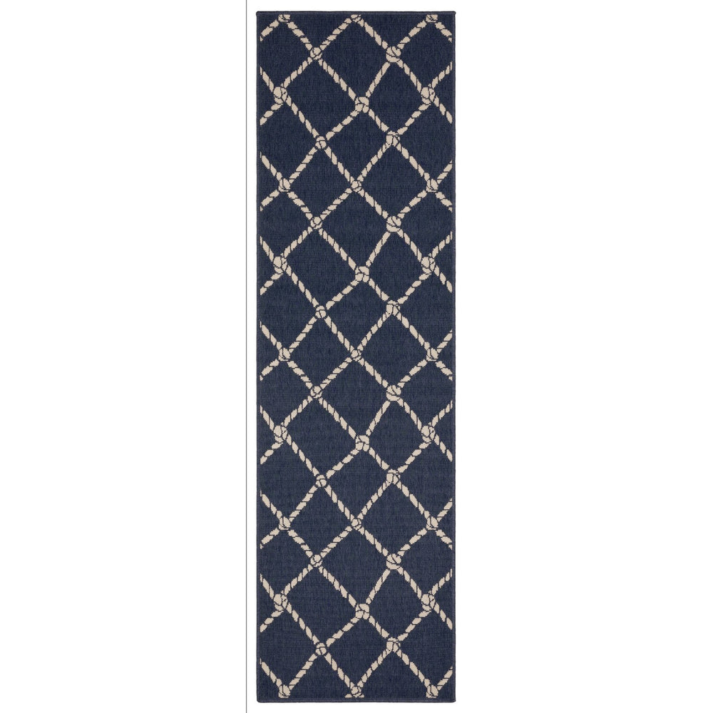 Oriental Weavers Meridian Navy Rope Lattice Runner Rug 2'3"X7'6" – Coastal Indoor/Outdoor Low-Profile, Fade-Resist M4295B068230ST