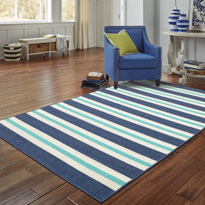 Oriental Weavers Meridian Indoor/Outdoor Area Rug – Vibrant Geometric Patterns In Stunning Hues For Any Space Blue,Ivory Polypropylene M5701b110170st