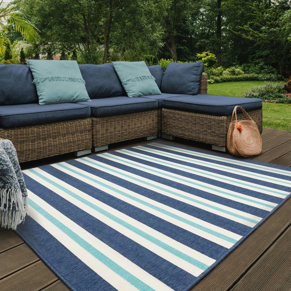 Oriental Weavers Meridian Indoor/Outdoor Area Rug – Vibrant Geometric Patterns In Stunning Hues For Any Space Blue,Ivory Polypropylene M5701b110170st